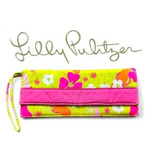 Lilly Pulitzer Floral Clutch Wristlet Wallet Soft Cotton Bright Colorful‎ Cute